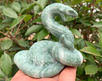 4,6 &#39;&#39;+ Natürliche Grüne Jade Quarz,Quarz Kristall,hand geschnitzt,Kristall Schlange,Schlange Schädel,Kristall Geschenke 1Stk