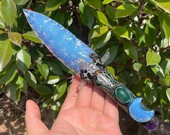 9.8&#39;&#39;+ Opalite quartz,quartz crystal,hand carved,crystal knife,Opalite knife,Big knife skull,Crystal specimen,Crystal Gifts 1pc