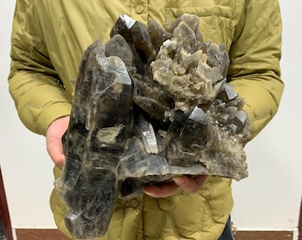 10.6'' 22LB + Natural Smoky Quartz Cluster,quartz crystal,Crystal Cluster,Crystal specimen,Crystal Vug,Home Decoration Crystal Gifts LK-163