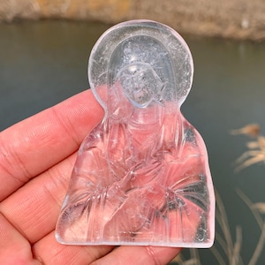 3.1&#39;&#39;+ Natural Clear quartz,quartz crystal,hand carved,crystal Virgin Mary,Virgin Mary skull,Home Decoration Crystal Gifts 1pc