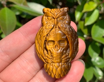 2''+ Natural Tiger's eye stone quartz,quartz crystal,hand carved,Crystal Owl,Owl skull,Home Decoration Crystal Gifts 1pc