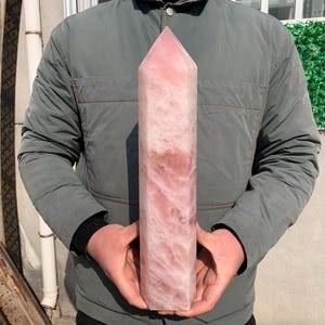 14,7 &#39;&#39; 9.35LB + Großer Natürlicher Rosa Rosenquarz,Quarzkristall,Kristallobelisk,Kristallturm,Zauberstabspitze,Reiki-Heilung,Kristallgeschenke LK-278