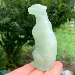 3.9&#39;&#39;+ Natural Green fluorite quartz,quartz crystal,hand carved,Crystal Leopard,Leopard skull,Home Decoration Crystal Gifts 1pc