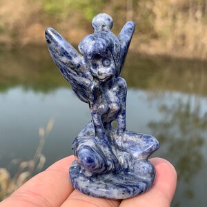 2.5&#39;&#39;+ Natural Sodalite quartz,quartz crystal,hand carved,Crystal Angel,Angel skull,Home Decoration Crystal Gifts 1PC