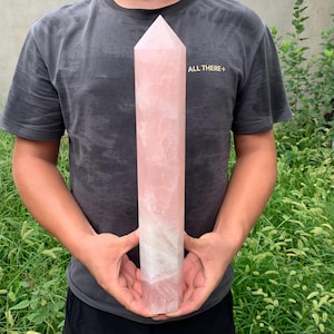 16,3 &#39;&#39; 6.93LB + Großer Natürlicher Rosa Rosenquarz, Quarzkristall, Kristallobelisk, Kristallturm, Zauberstabspitze, Reiki-Heilung, Kristallgeschenke LK-419