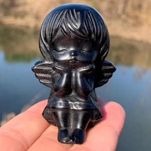 2.4&#39;&#39;+ Natural Obsidian quartz,quartz crystal,hand carved,Crystal Angel,Angel skull,Home Decoration Crystal Gifts 1pc