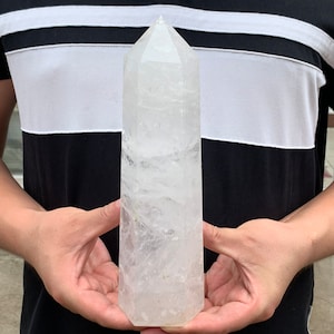 9.4&#39;&#39; 3.47LB + Natural Clear Quartz,Quartz Crystal,Crystal Obelisk,Crystal Tower,Wand Point,Reiki Healing,Crystal Gifts LK-12