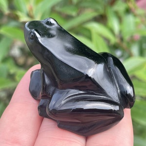 2.1''+ 天然黒曜石クォーツ、水晶、手彫り、水晶カエル標本、カエルの頭蓋骨、ホームデコレーションクリスタルギフト 1 個