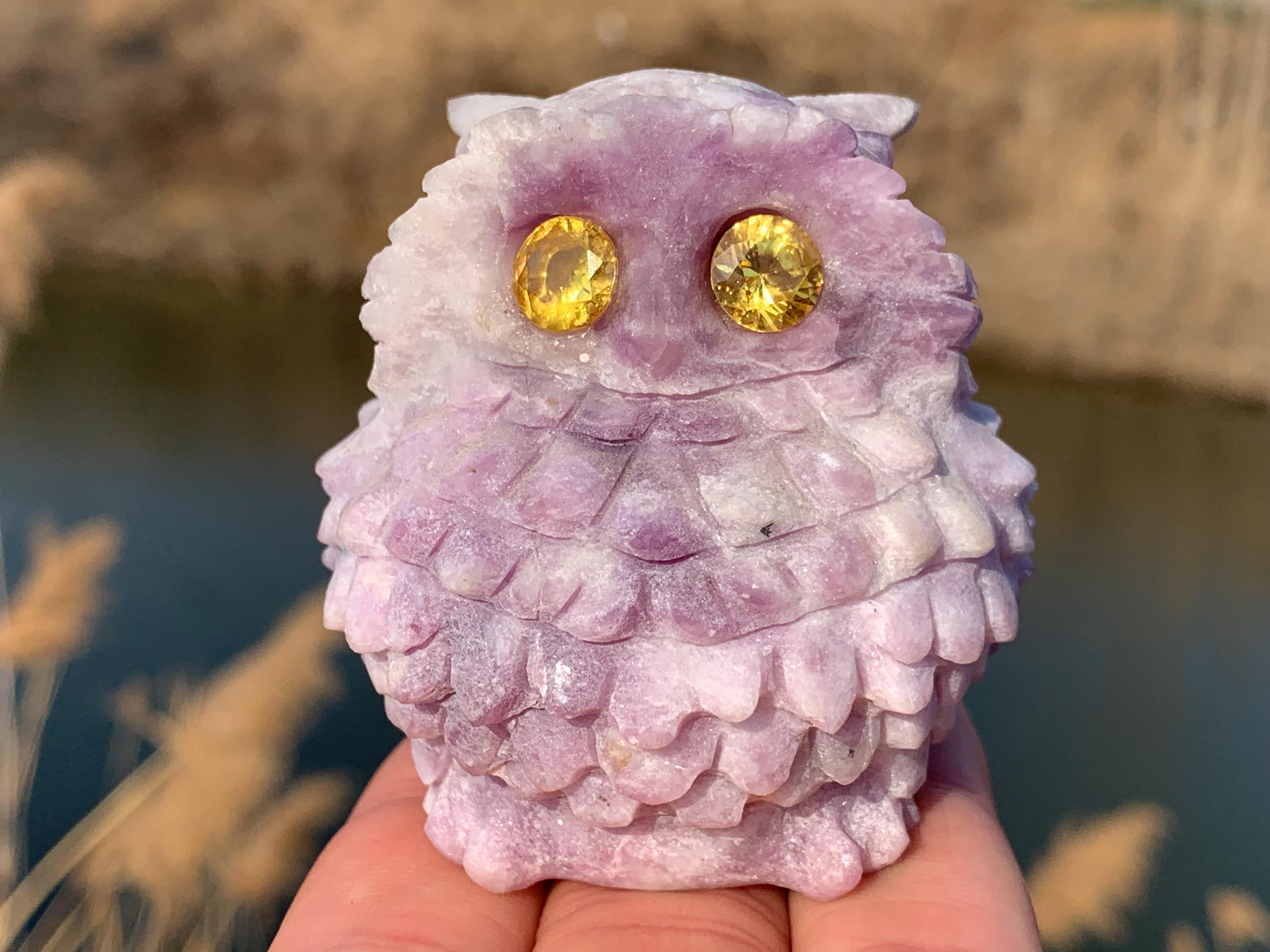 手彫りの紫雲母水晶のフクロウ：ホームデコレーションギフト - Etsy 日本