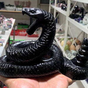 7.8&#39;&#39;+ Natural Obsidian quartz,quartz crystal,hand carved,Crystal Snake specimen,Big Snake skull,Home Decoration Crystal Gifts