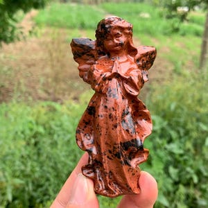 3.9&#39;&#39;+ Natural Red obsidian quartz,quartz crystal,hand carved,Crystal Angel,Angel skull,Home Decoration Crystal Gifts 1pc