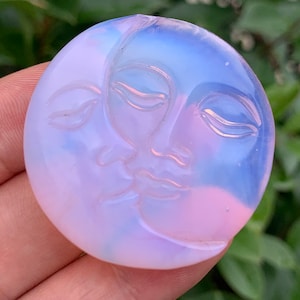 1.6&#39;&#39;+ Pink Opalite quartz,quartz crystal,hand carved,Crystal Sun and Moon Skull,Home Decoration Crystal Gifts 1PC