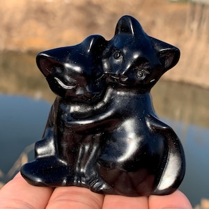 Cuarzo obsidiana natural de 2&#39;&#39;+, cristal de cuarzo, tallado a mano, gato de cristal, calavera de gato, decoración del hogar, regalos de cristal, 1 pieza