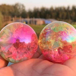 1.9&#39;&#39;+ Titanium Rainbow Magical Aura Crackle Sphere,Crystal Glass Ball,quartz Crystal,Crystal Ball,Crystal sphere,Home Decoration Gifts 1pc
