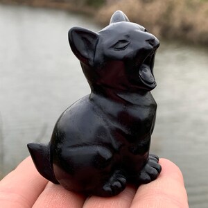 Cuarzo obsidiana natural de 2,2&#39;&#39;+, cristal de cuarzo, tallado a mano, gato de cristal, calavera de gato, decoración del hogar, regalos de cristal, 1 pieza