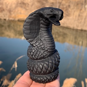 3.9&#39;&#39;+ Natural Obsidian quartz,quartz crystal,hand carved,Crystal Snake,Cobra skull,Home Decoration Crystal Gifts 1pc