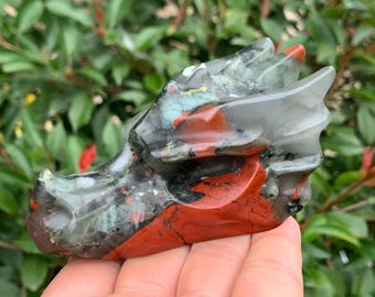 3.9&#39;&#39;+ Natural Blood Stone quartz,quartz crystal,hand carved,Crystal Dragon,Dragon skull,Home Decoration Crystal Gifts 1PC