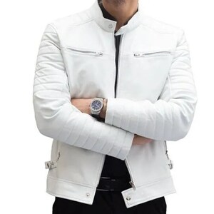 White Leather Jacket Etsy