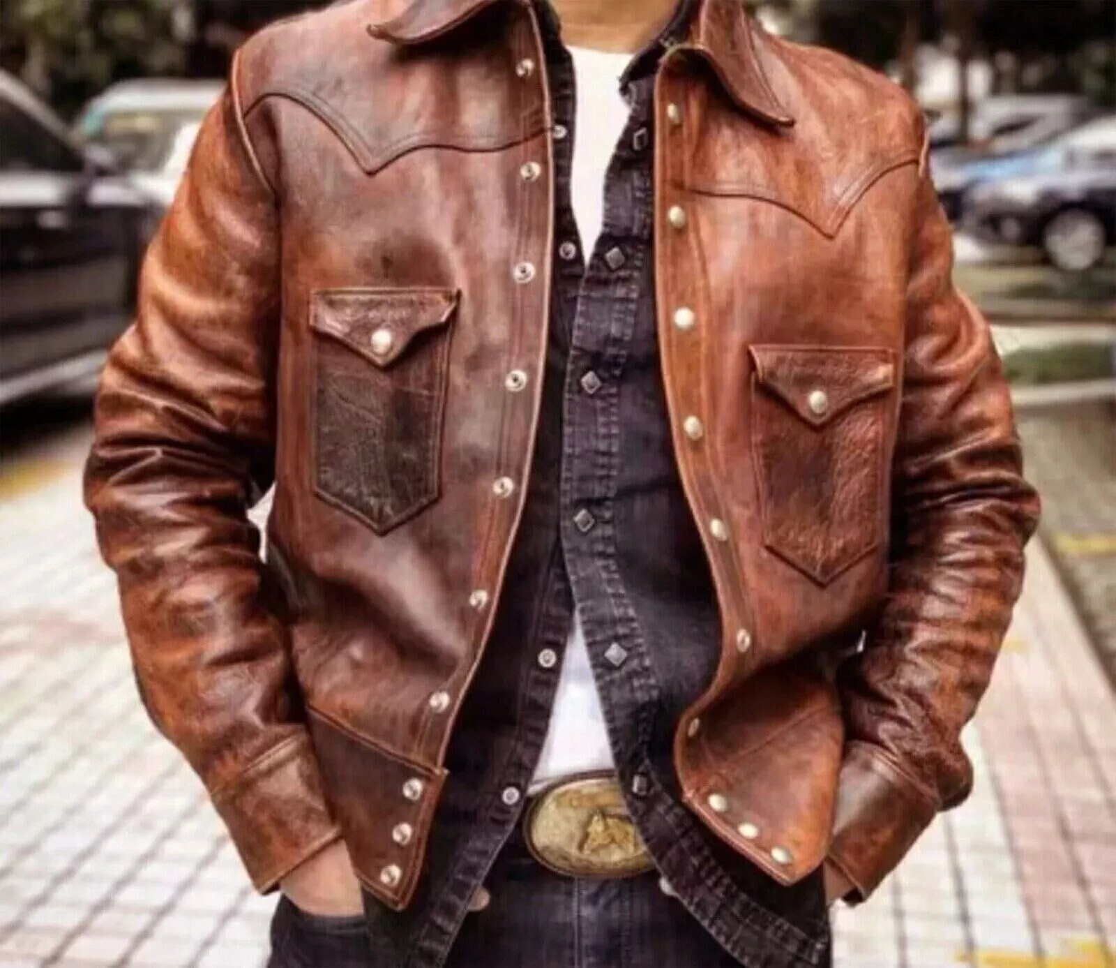 ジャケット・アウター Old Brown Leather Bikers Jacket DEGNER Men's Vintage Brown Genuine Leather Jacket Zipper Closure