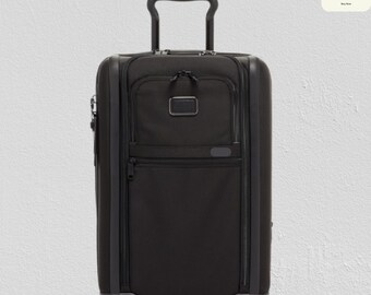 Weekend and international travel luggage with an expandable four-wheeled carry-on in black