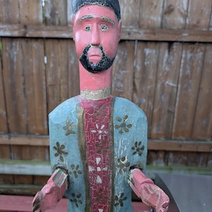 Antique Large Santos Saint Dated 1949 Hand  Carved Wood .Extremely Rare Mexican Church Relic