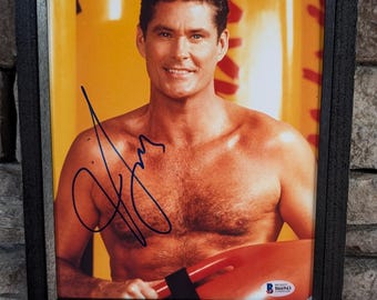 Autographed David Hasselhof Mitch Buchannon Baywatch 8x10 inch framed photo with certificate of authenticity from Beckett