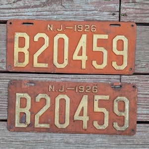 1926 New Jersey State License plates matching pair.