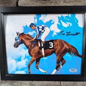 Autographed Ron Turcotte Secretariat Jockey 8x10 inch framed photo with certificate of authenticity from PSA