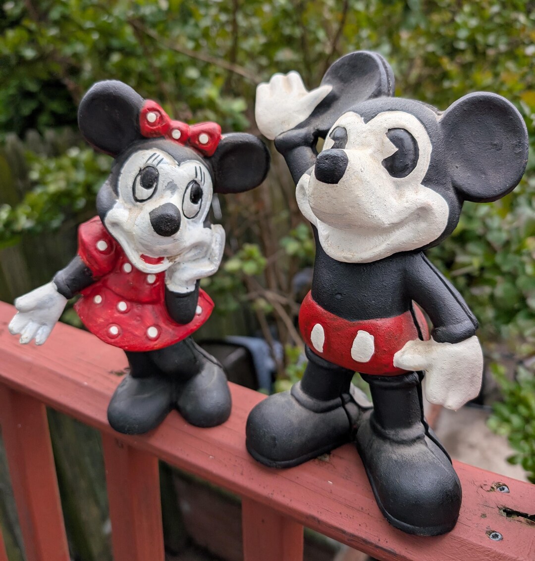 Vintage 1980s Mickey Mouse and Minnie Mouse Cast Iron Coin Banks