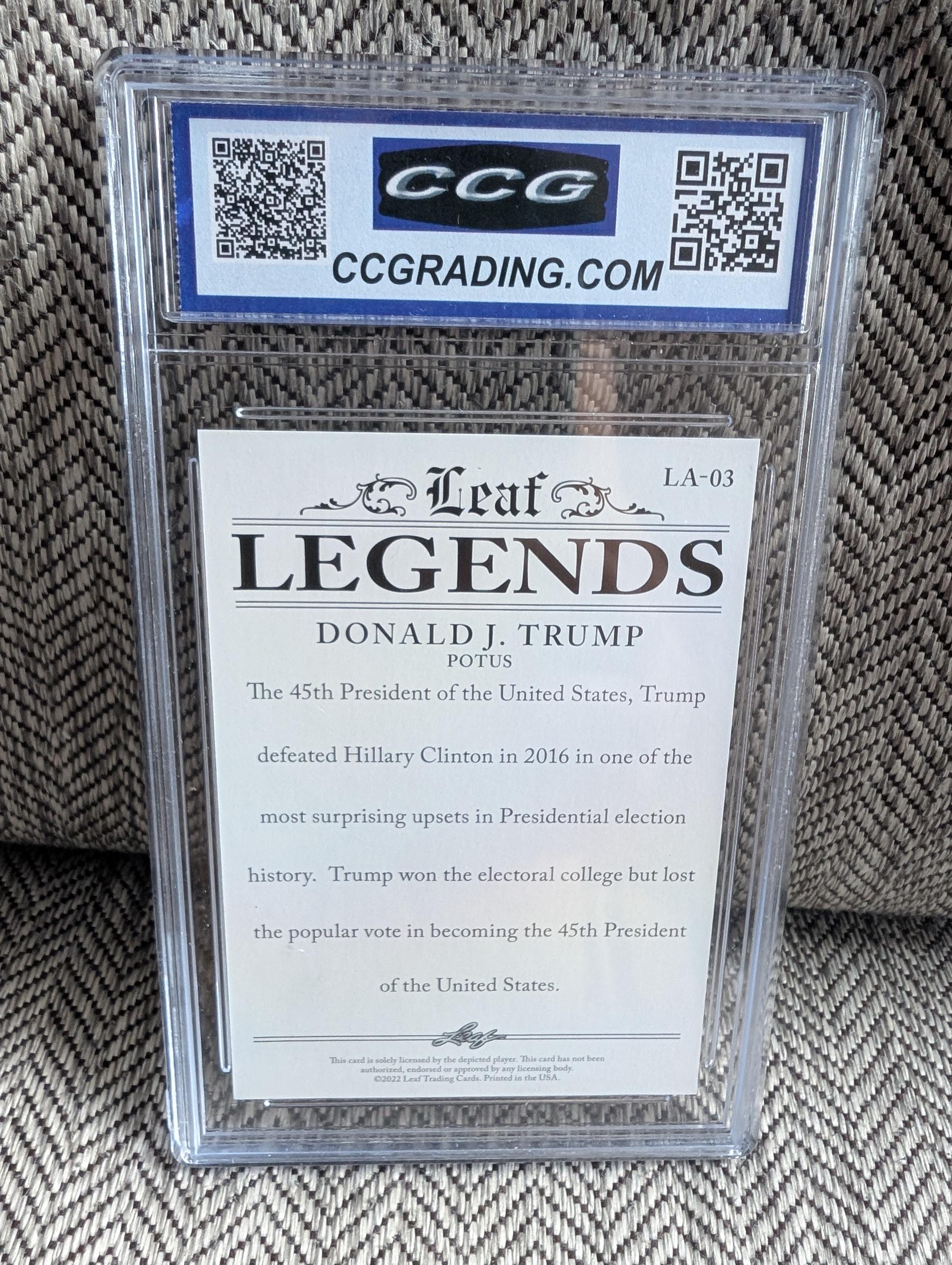 Donald Trump Leaf Legends Trading Card. Graded 10 Gen Mint by CCG