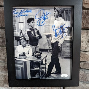 Autograf Jimmie Walker J.J. Evans, Bern Nadette Stains Thelma Evans & Ralph Carter Michael Evans Dobre czasy 8 x 10 cali zdjęcie w ramce
