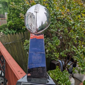 Autographed Bill Parcells Lawrence Taylor OJ Anderson Super bowl XXV Vince Lombardi Trophy Large Metal Replica with coa from PSA