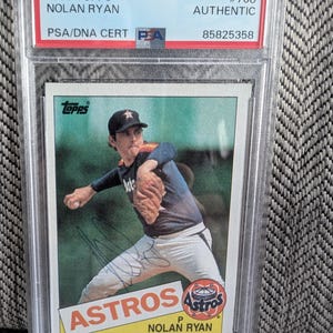 Gesigneerde Topps 1985 Nolan Ryan Houston Astros Baseball Card, authentiek gecertificeerd door PSA