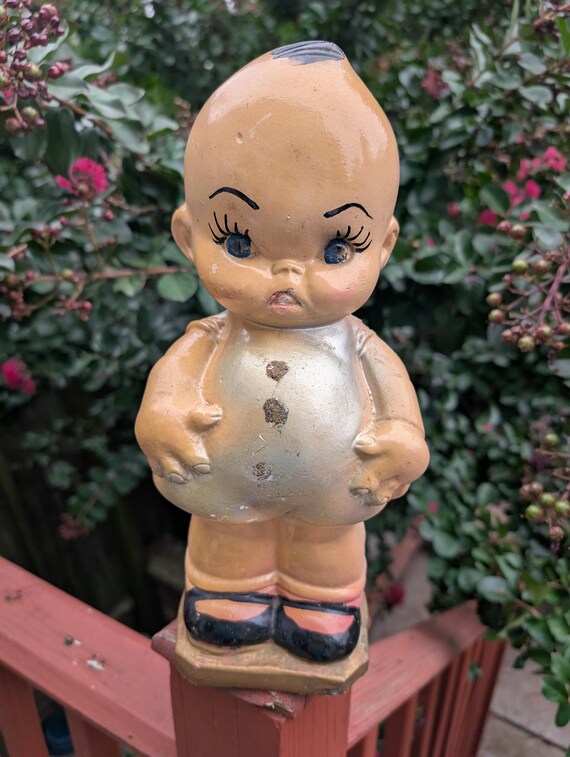 Vintage 1940s Chalkware Carnival Prize Large Kewpie Doll Piggy