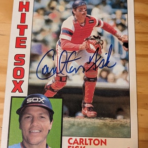 Carta da baseball vintage del 1984 Topps Carlton Fisk Chicago White Sox autografata formato Jumbo con certificato di autenticità JSA,