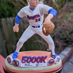 1980s Sports impressions limited edition porcelain statue on a wood stand Nolan Ryan 5000 K tribute Texas Rangers in original box