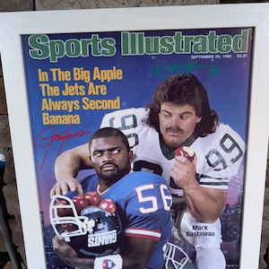 Autographed L.T.  Lawrence Taylor NY Giants & Mark Gastineau NY Jets 16x20 inch framed photo with certificate of authenticity from jsa