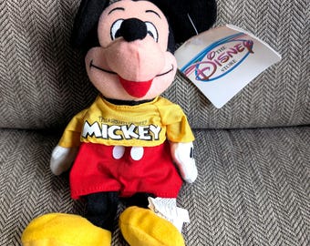 Vintage Retired Disney Store Mickey Mouse Bean Bag Plush 8 inch With Original Tags