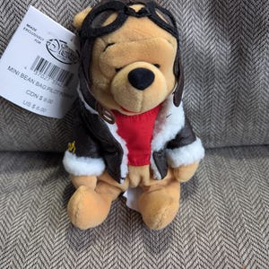 Vintage Retired Disney Store Winnie The Pooh Bear Pilot Pooh Bean Bag Plush 8 inch With Original Tags
