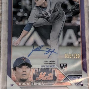 Gesigneerde Kodai Senga NY Mets Limited Edition Topps Chrome Rookie Card. Slechts 250 gemaakt!