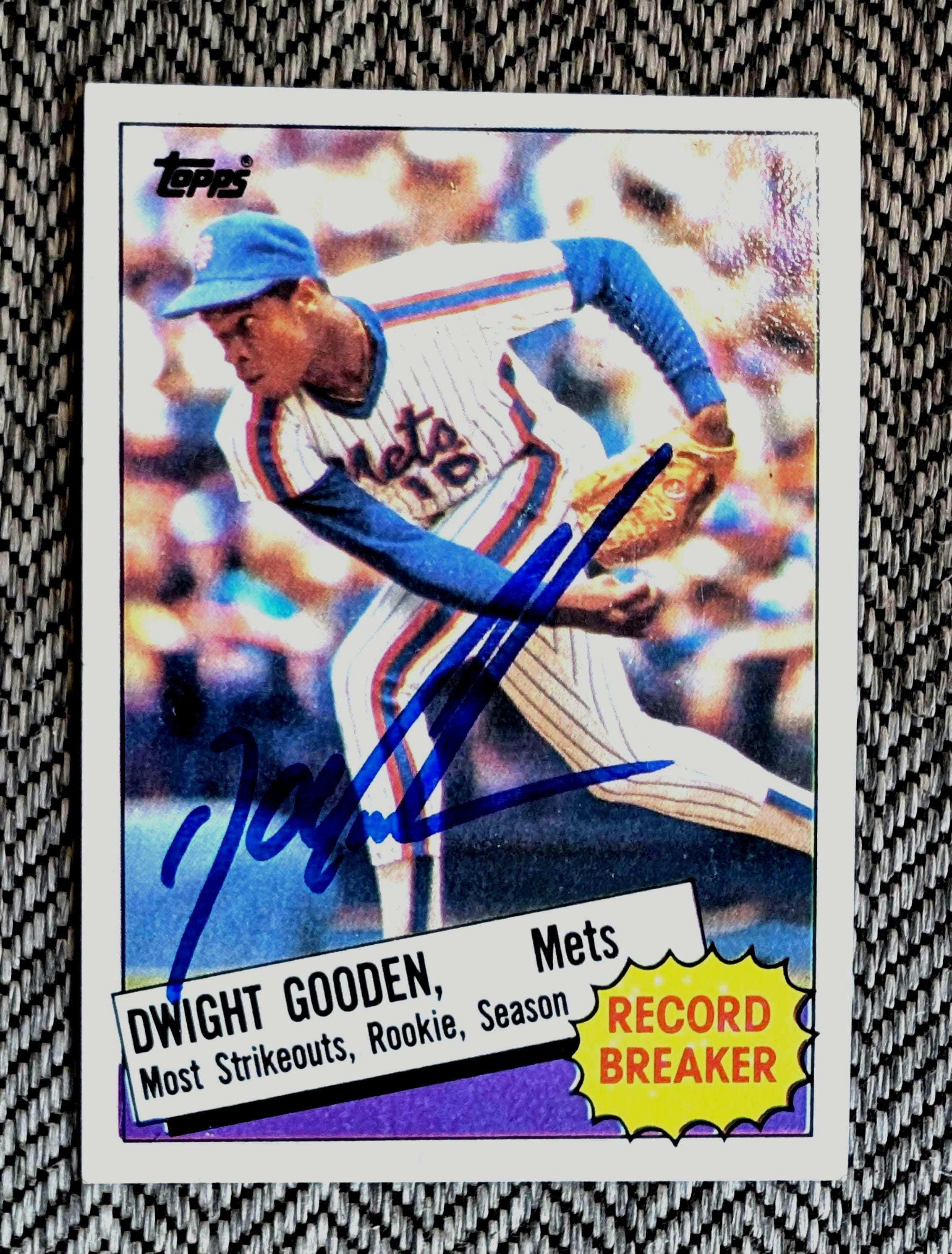 Autographed 1985 Topps #3 Doc Gooden NY Mets Record Breaker Rookie