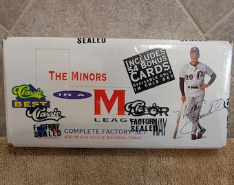 Set vintage 1991 classico delle migliori carte da baseball della Minor League, sigillato in fabbrica, mai aperto, 450 carte da baseball più 54 carte bonus