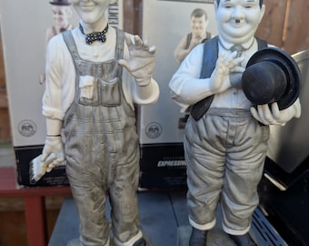 3 Large Vintage Ceramic Hand Painted Statuettes of Laurel & Hardy
