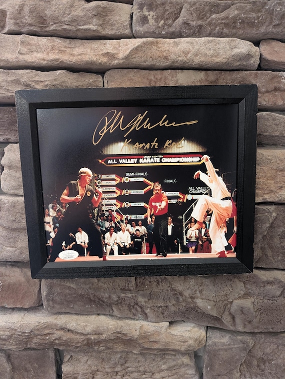 Autographed Ralph Macchio Daniel LaRusso The Karate Kid. 8x10 inch framed photo with certificate of authenticity from JSA