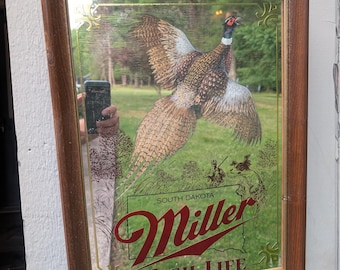 1990s Miller High Life Wildlife Series Mirror bar Beer sign Pheasant South Dakota