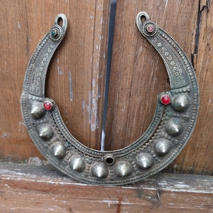 Vintage Ethnographic Kuchi Tribe of Afghanistan Spiked Collar Necklace with glass beads.