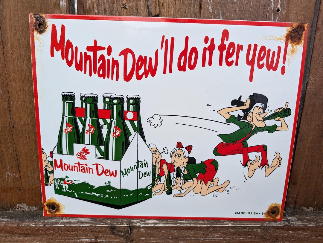 Vintage 1960s Mountain Dew Porcelain Sign. - Etsy