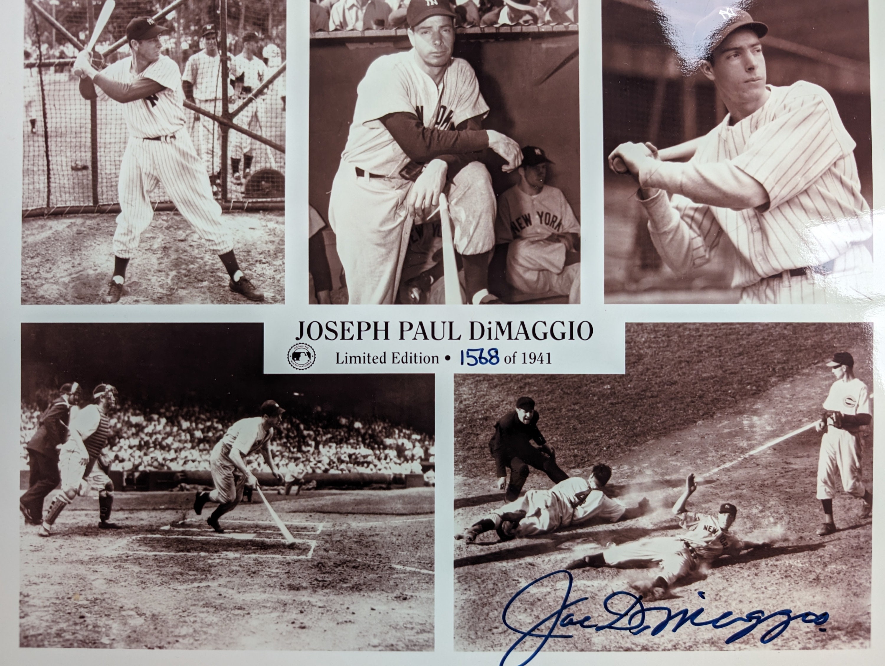 ジョー・ディマジオのサイン入りニューヨーク・ヤンキース8 x 10インチ