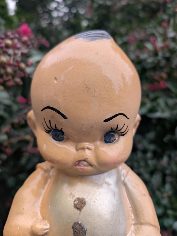 Vintage 1940s Chalkware Carnival Prize Large Kewpie Doll Piggy