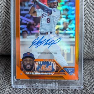 Gesigneerde Starling Marte NY Mets Topps chromen refractor baseballkaart Gelimiteerde oplage van slechts 25 gemaakt. Genummerd 3 /25